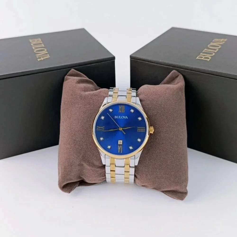 Bulova Classic Men's Two Tone Diamond Blue Dial Watch 40mm